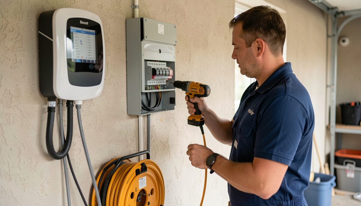 Borne de recharge sur circuit dédié, éclairage intérieur et extérieur, protection contre les surtensions.